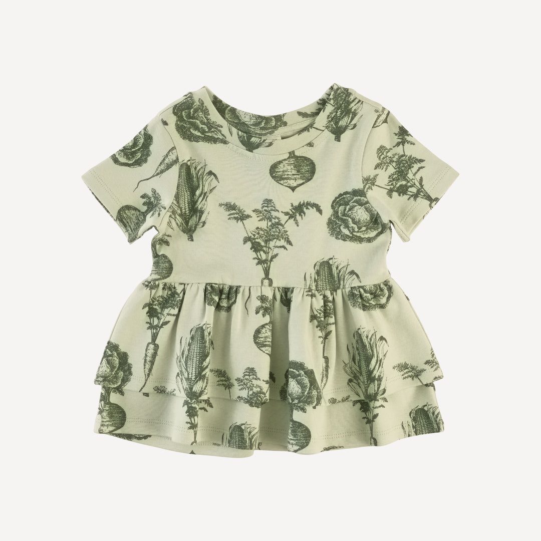 short sleeve double skirted ruffle top | green veggies | organic cotton interlock