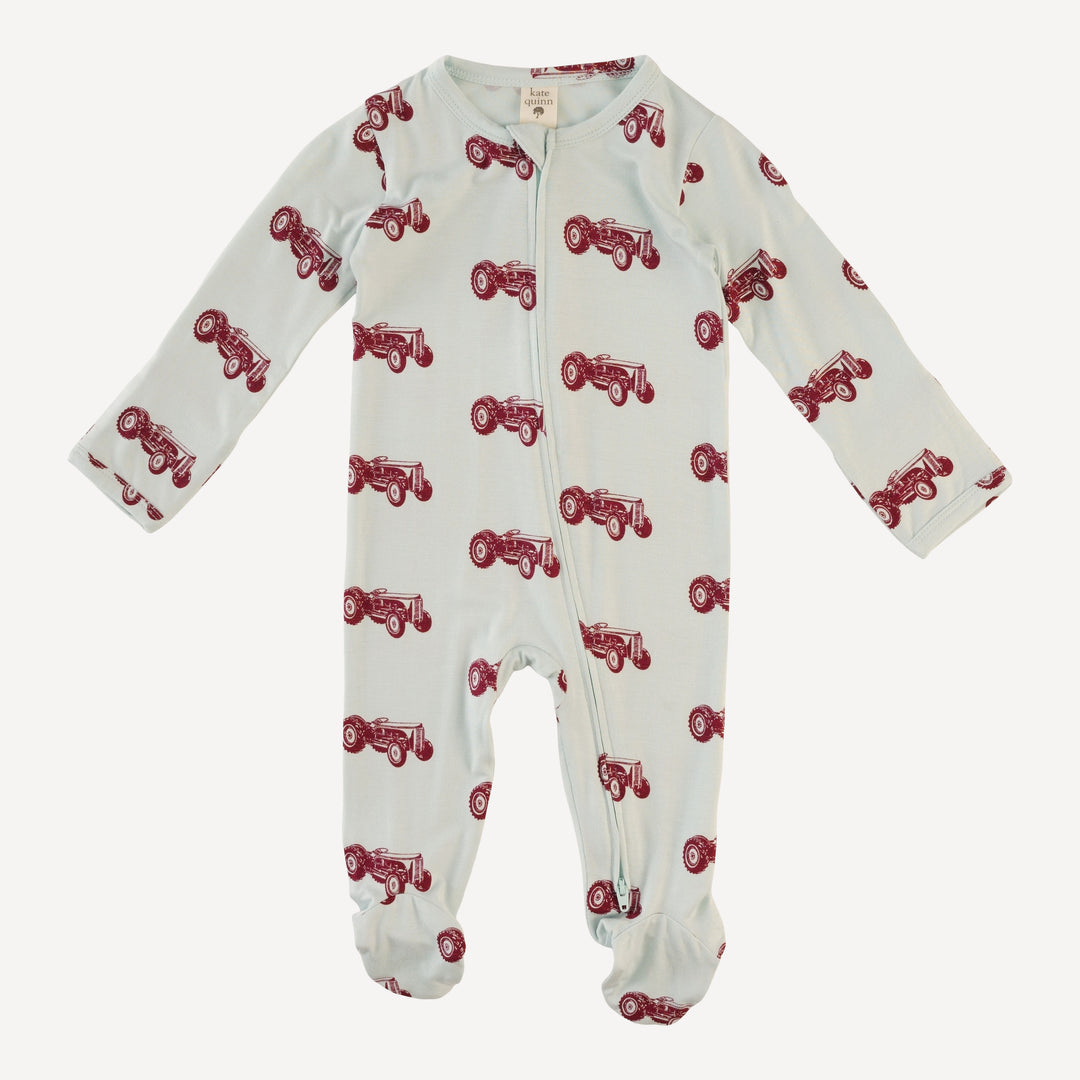 long sleeve two way zipper footie | ginger tractor | bamboo