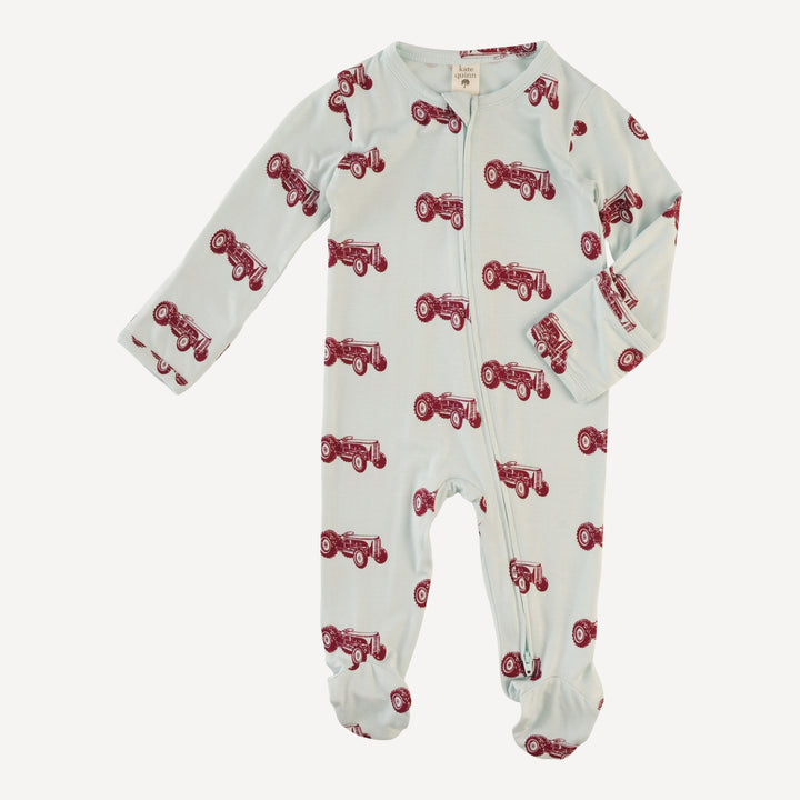 long sleeve two way zipper footie | ginger tractor | bamboo