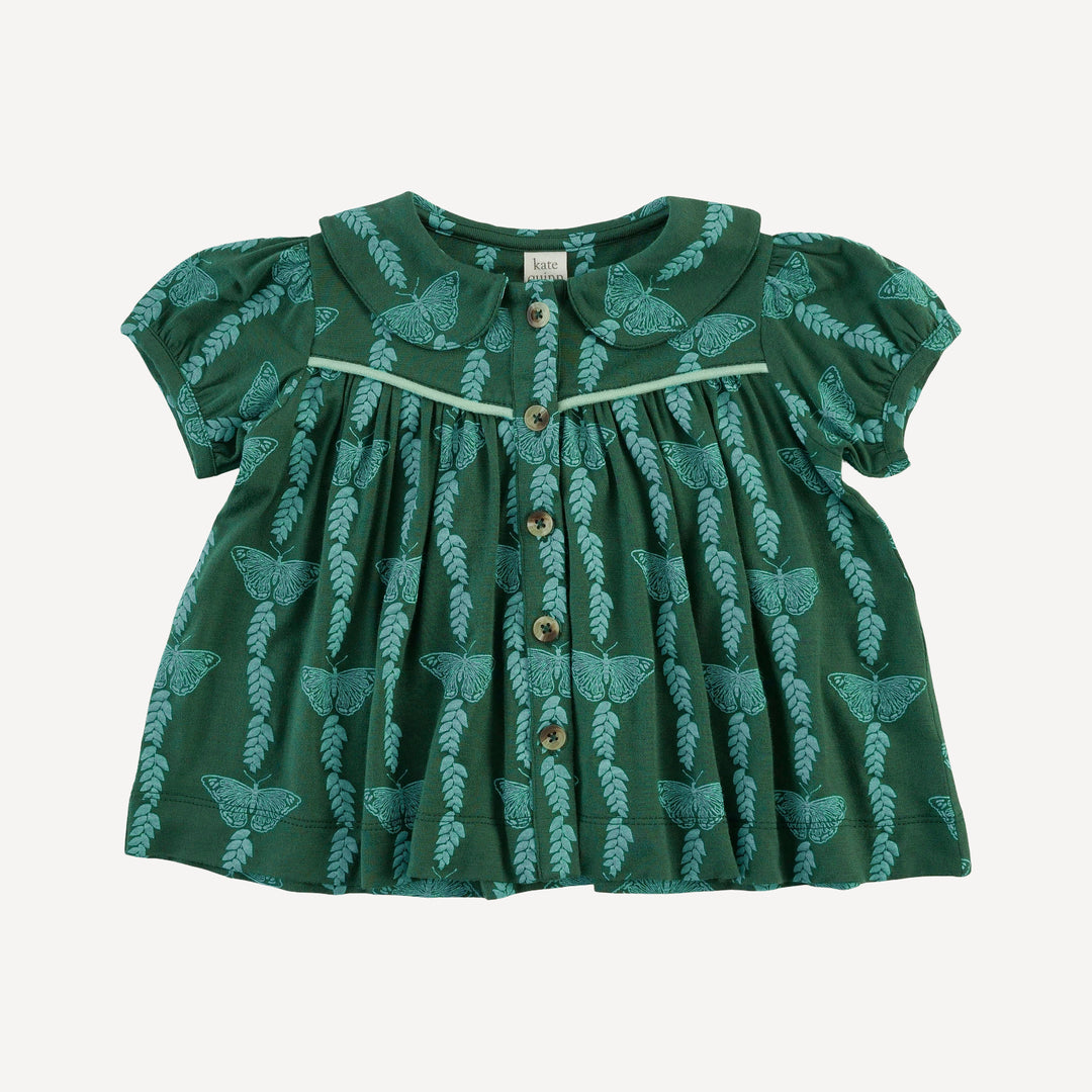 short sleeve piped gathered top | juniper butterfly vine | bamboo
