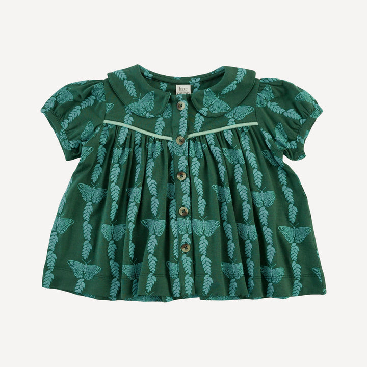 short sleeve piped gathered top | juniper butterfly vine | bamboo
