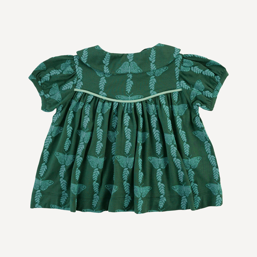 short sleeve piped gathered top | juniper butterfly vine | bamboo