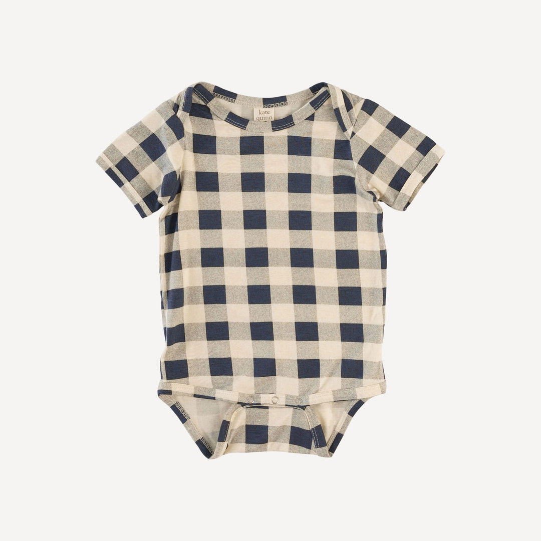 short sleeve lap neck bodysuit | blueberry gingham | bamboo