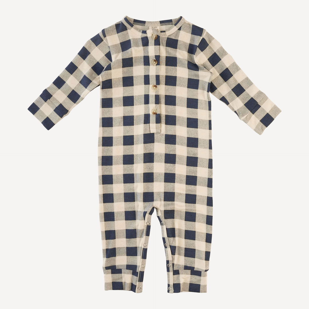 long sleeve sport union suit | blueberry gingham | bamboo