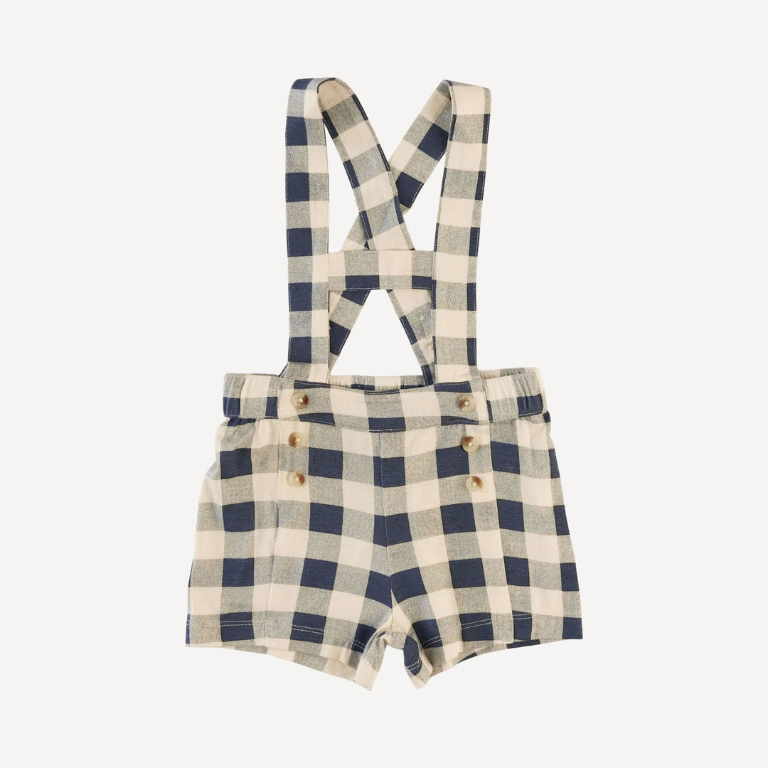 hansel suspender short | blueberry gingham | bamboo