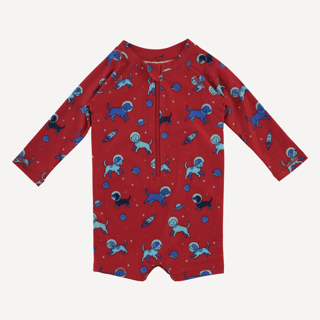 long sleeve zip front rash guard shortie | space pups | swim