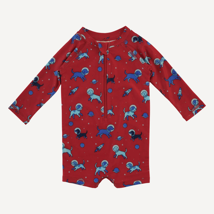 long sleeve zip front rash guard shortie | space pups | swim