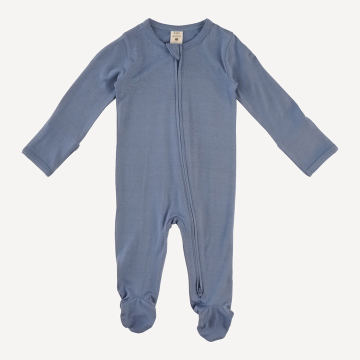 long sleeve two way zipper footie | blue horizon | bamboo