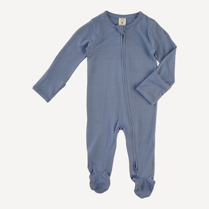 long sleeve two way zipper footie | blue horizon | bamboo
