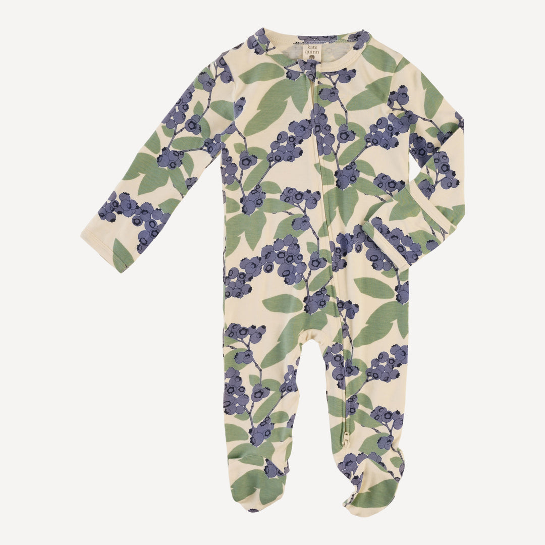 long sleeve two way zipper footie | blueberries | bamboo