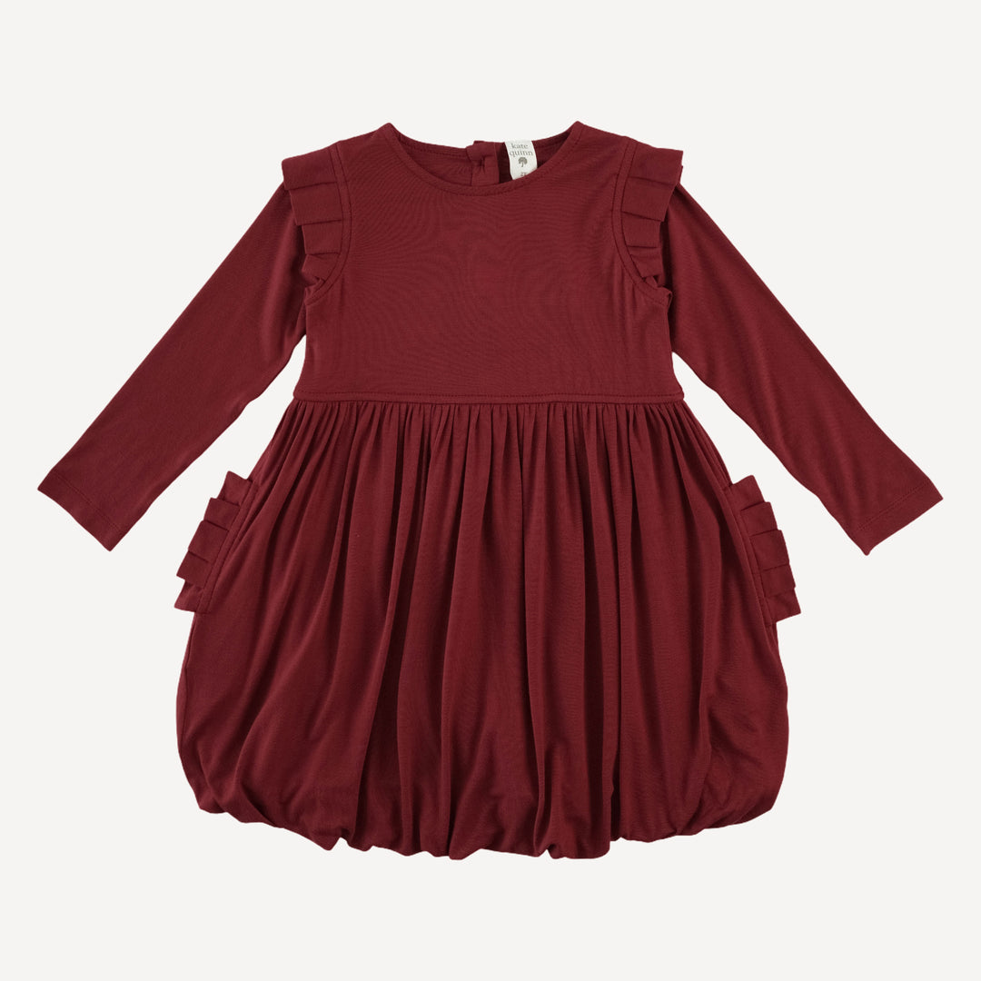 long sleeve pleated bubble dress | winter berry | bamboo