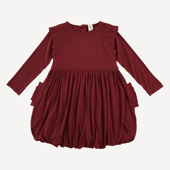 long sleeve pleated bubble dress | winter berry | bamboo