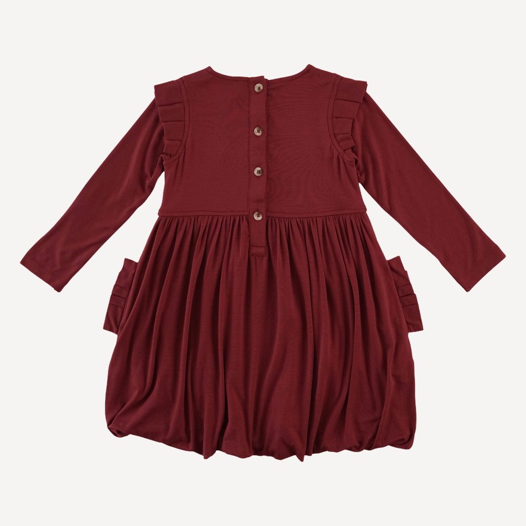 long sleeve pleated bubble dress | winter berry | bamboo