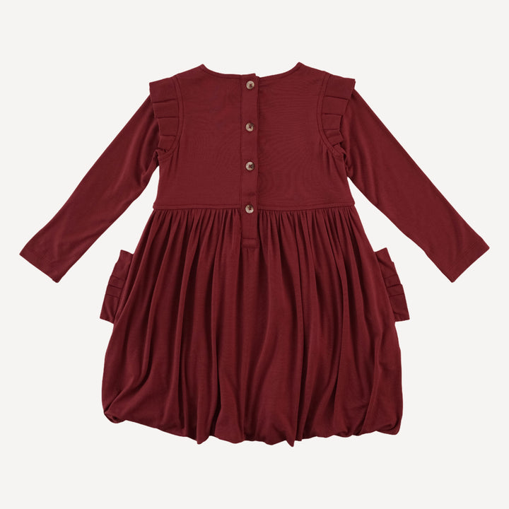 long sleeve pleated bubble dress | winter berry | bamboo