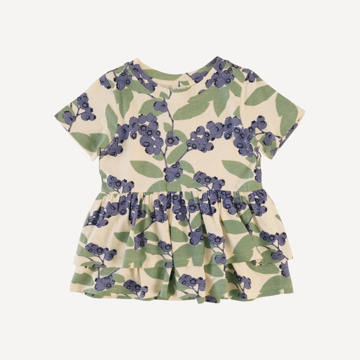short sleeve double skirted ruffle top | blueberries | bamboo