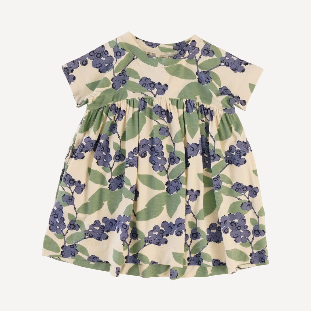 short sleeve gathered waist t-shirt dress | blueberries | bamboo