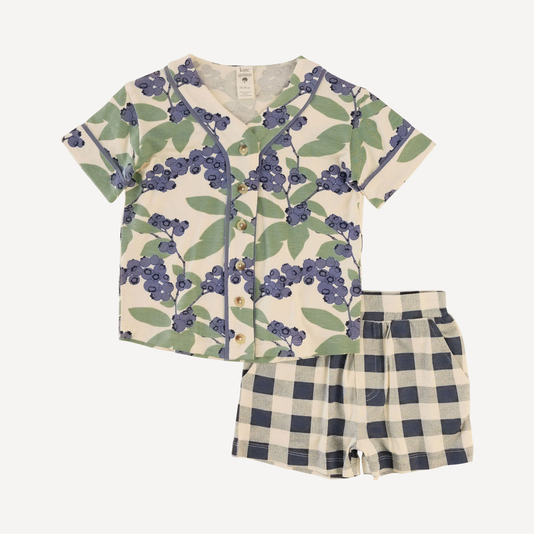 piped baseball jersey + relaxed short set | blueberries | bamboo