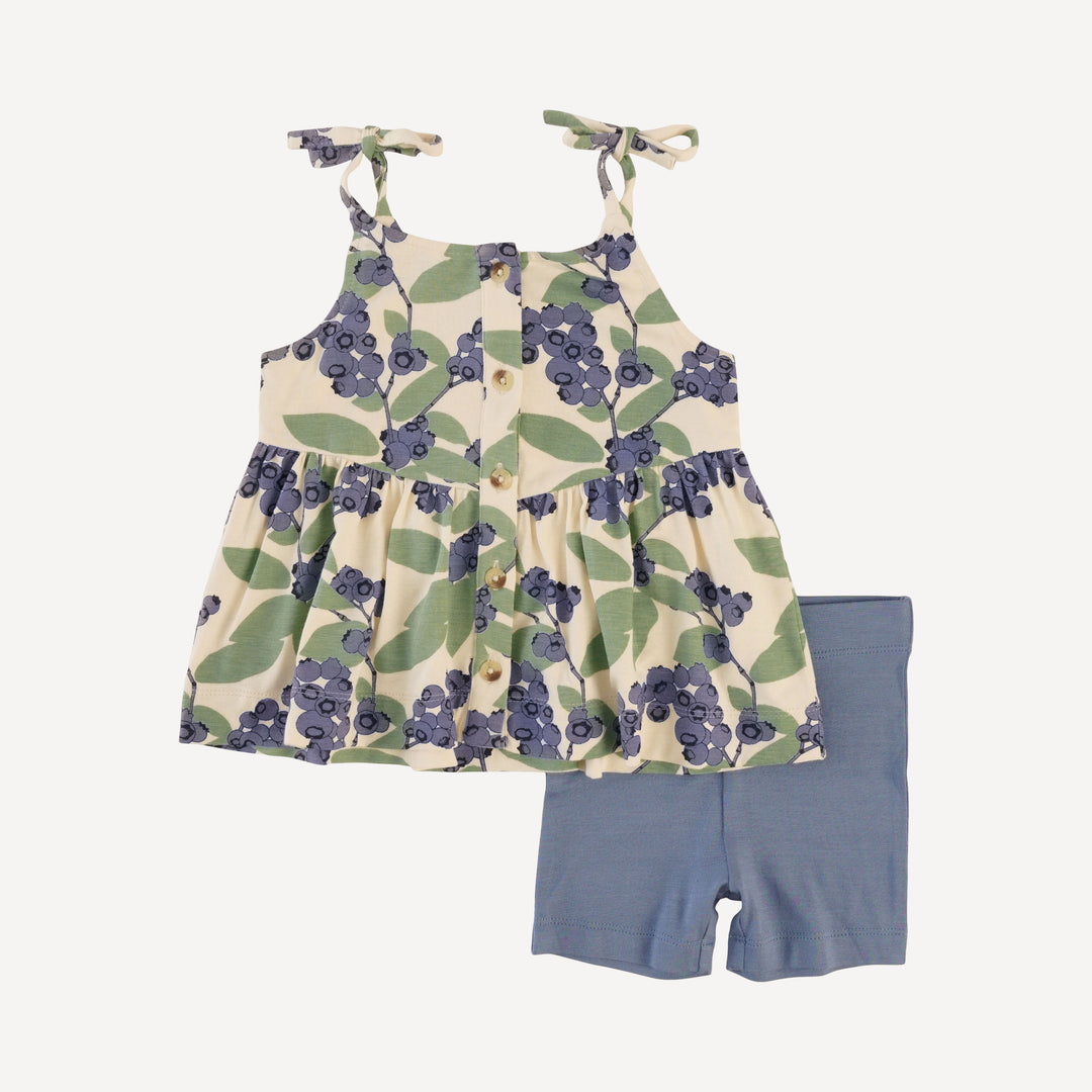 spaghetti tie v-waist top + bike short set | blueberries | bamboo
