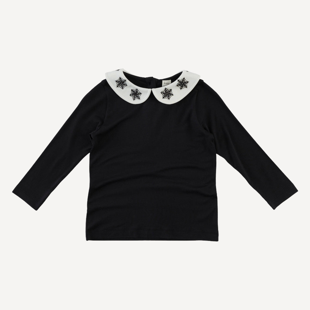 long sleeve peter pan embroidered tee | black | bamboo
