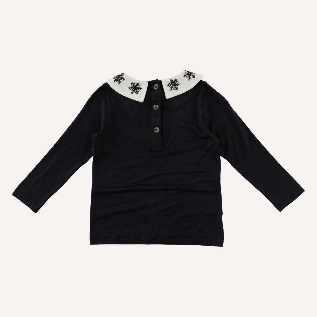 long sleeve peter pan embroidered tee | black | bamboo