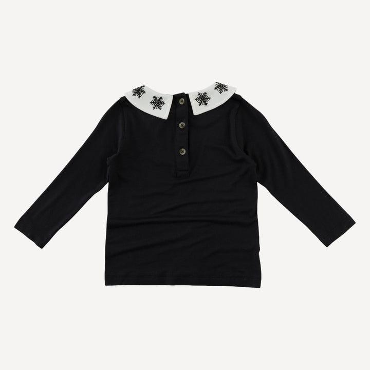 long sleeve peter pan embroidered tee | black | bamboo