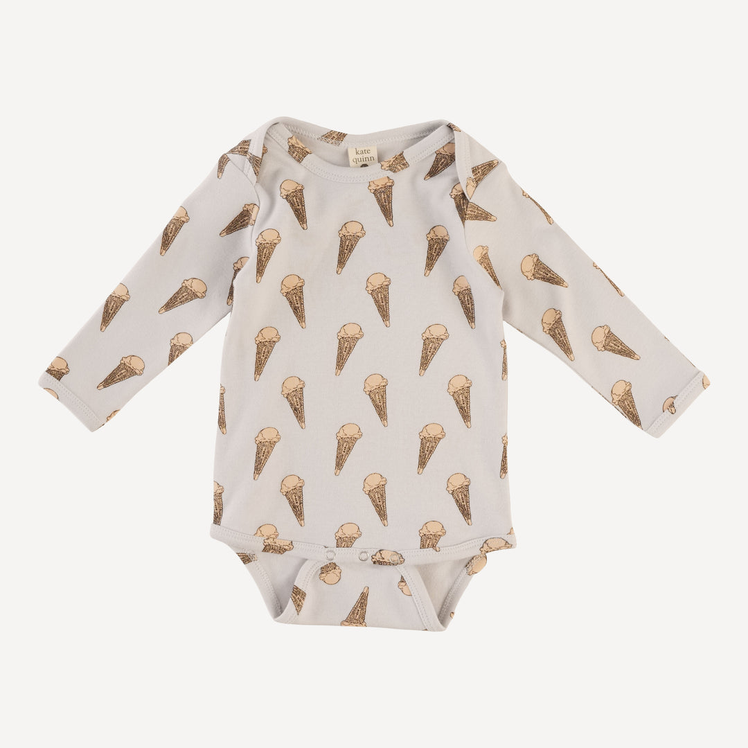 long sleeve lap neck bodysuit | ice cream cone | organic cotton interlock