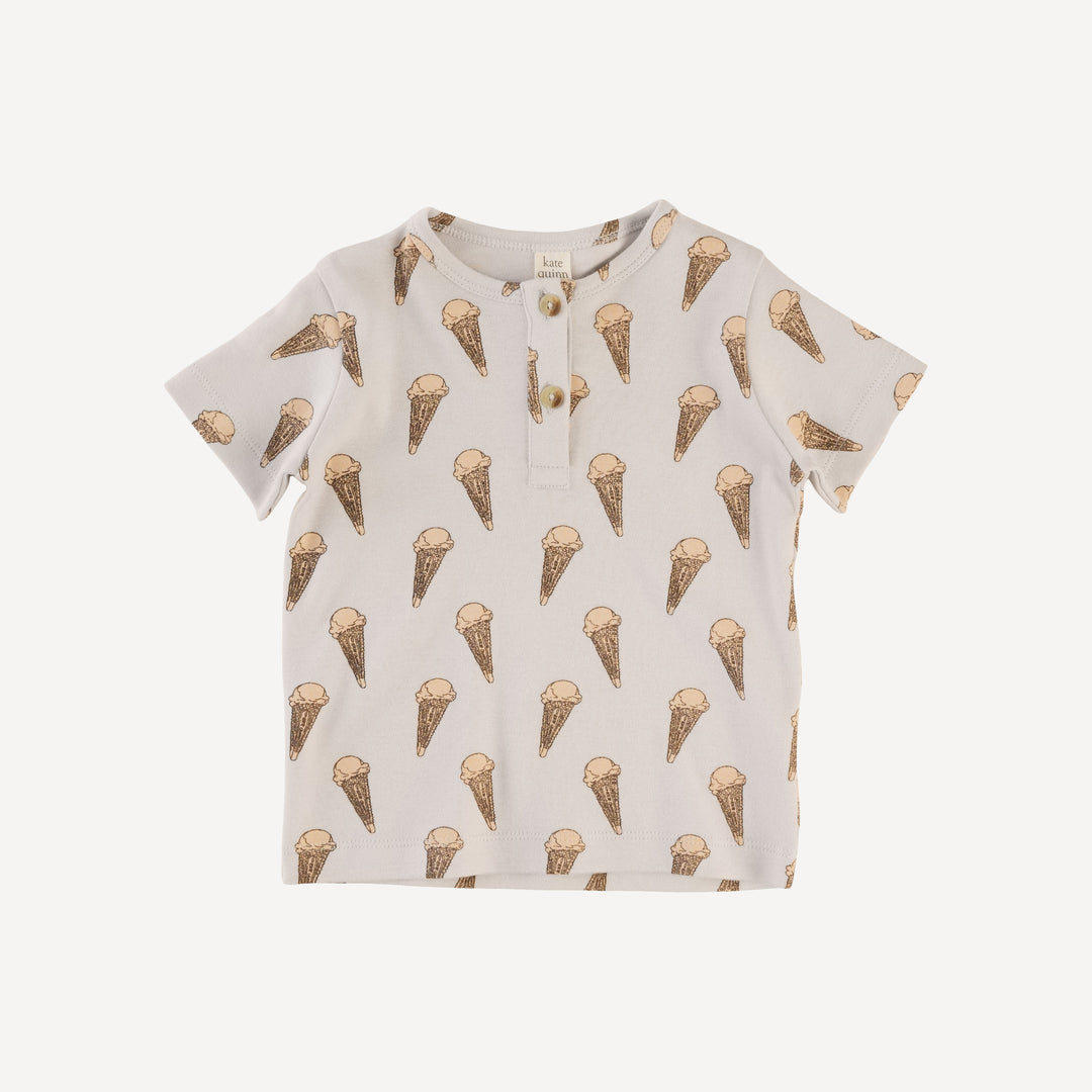 short sleeve basic henley tee | ice cream cone | organic cotton interlock