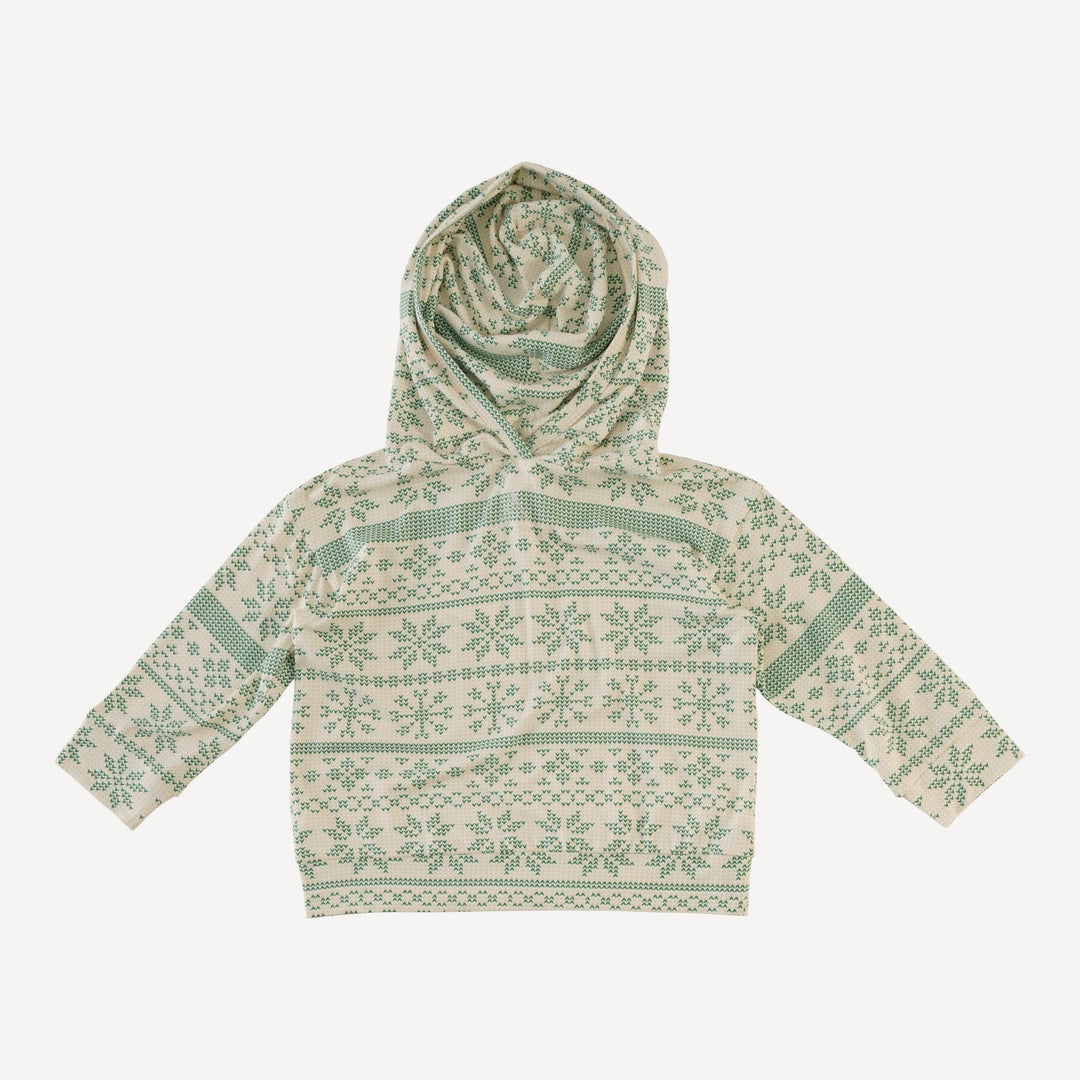 long sleeve hooded relaxed jogger set | green nordic snowflake | bamboo