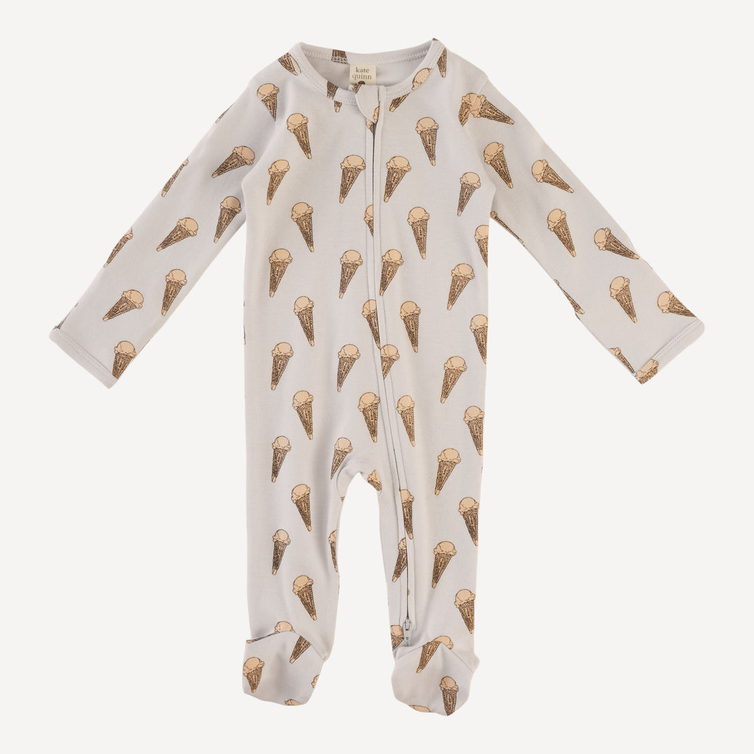 long sleeve two way zipper footie | ice cream cone | organic cotton interlock