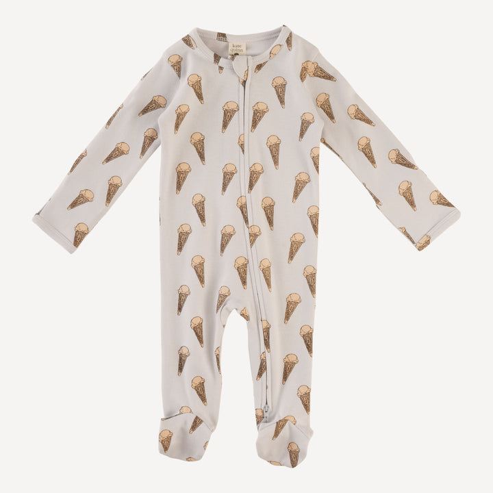 long sleeve two way zipper footie | ice cream cone | organic cotton interlock