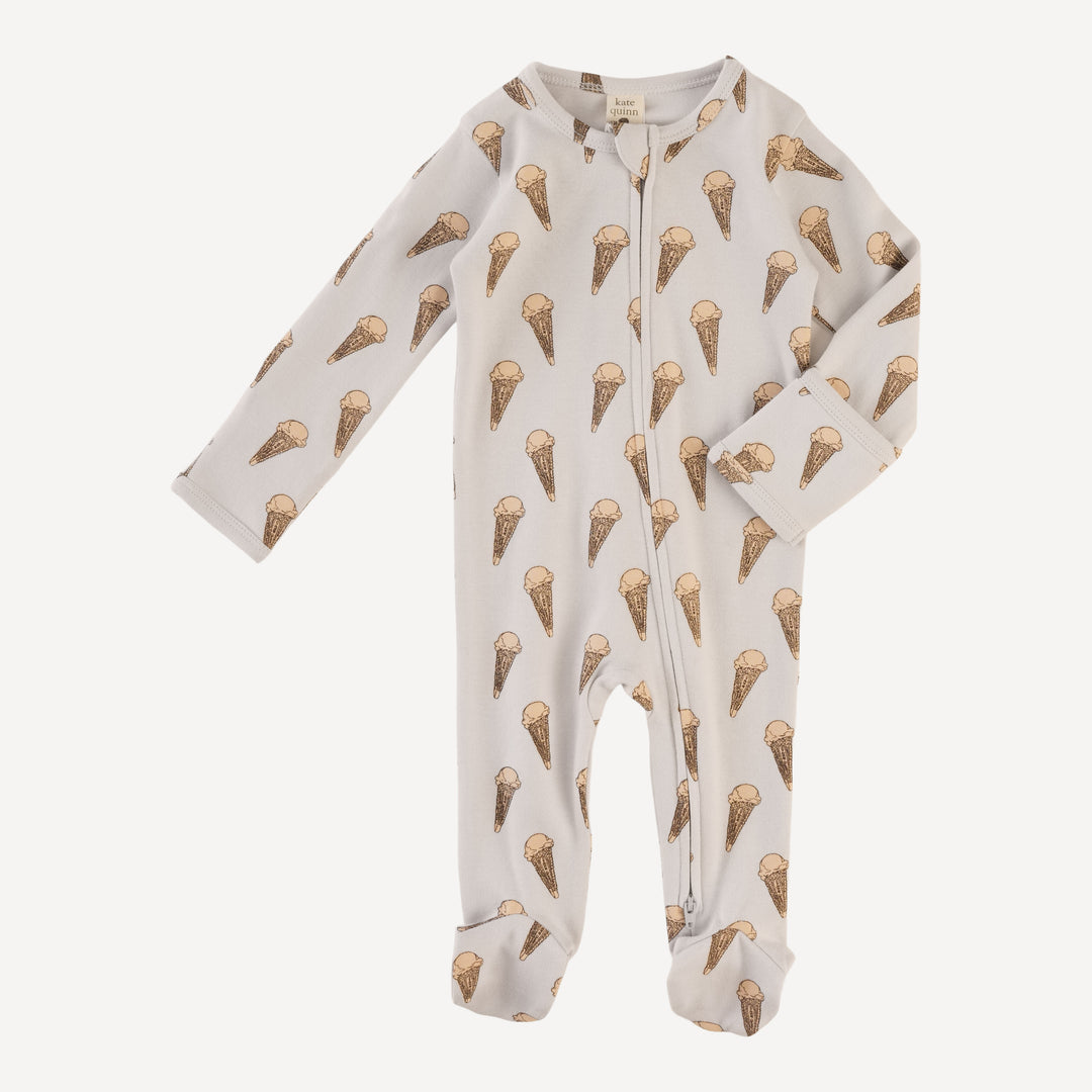long sleeve two way zipper footie | ice cream cone | organic cotton interlock
