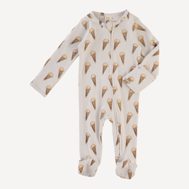 long sleeve two way zipper footie | ice cream cone | organic cotton interlock