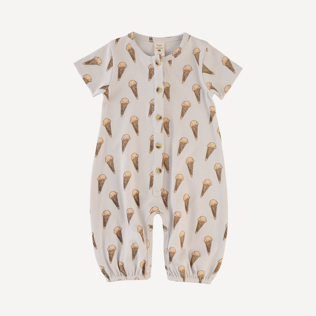 short sleeve button bubble jumpsuit | ice cream cone | organic cotton interlock