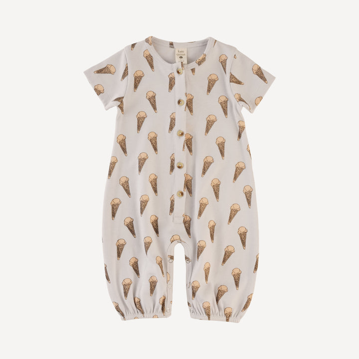 short sleeve button bubble jumpsuit | ice cream cone | organic cotton interlock