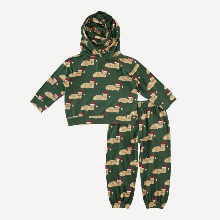 long sleeve hooded relaxed jogger set | santa sleeping cat | bamboo