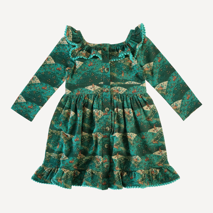 long sleeve square neck ruffle pom pom dress | bunny field | bamboo