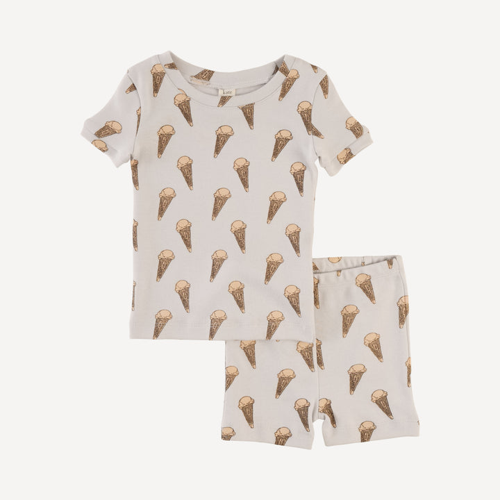 short sleeve crew neck shortie pj set | ice cream cone | organic cotton interlock