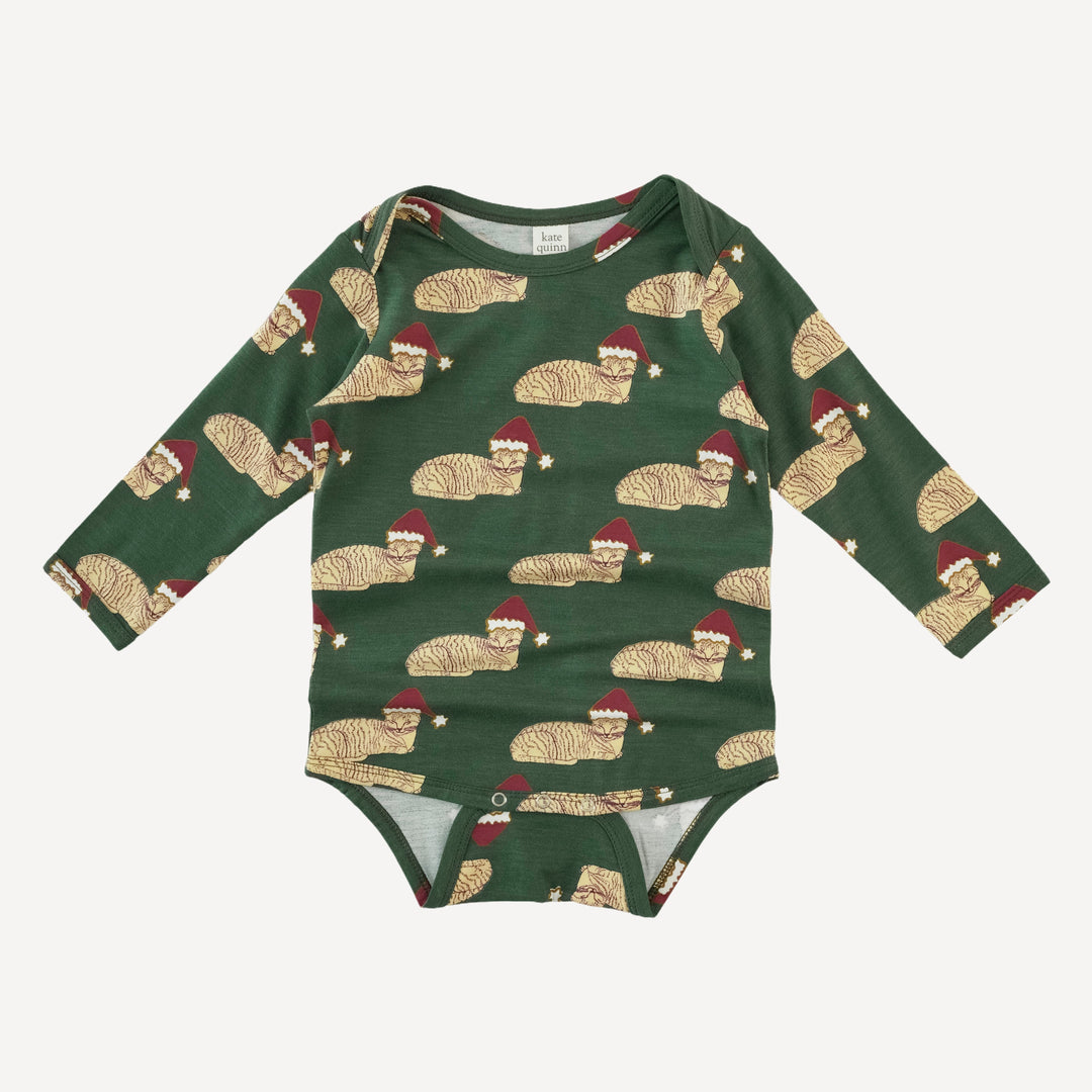 long sleeve lap neck bodysuit | santa sleeping cat | bamboo