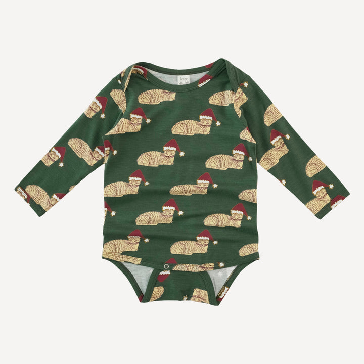long sleeve lap neck bodysuit | santa sleeping cat | bamboo