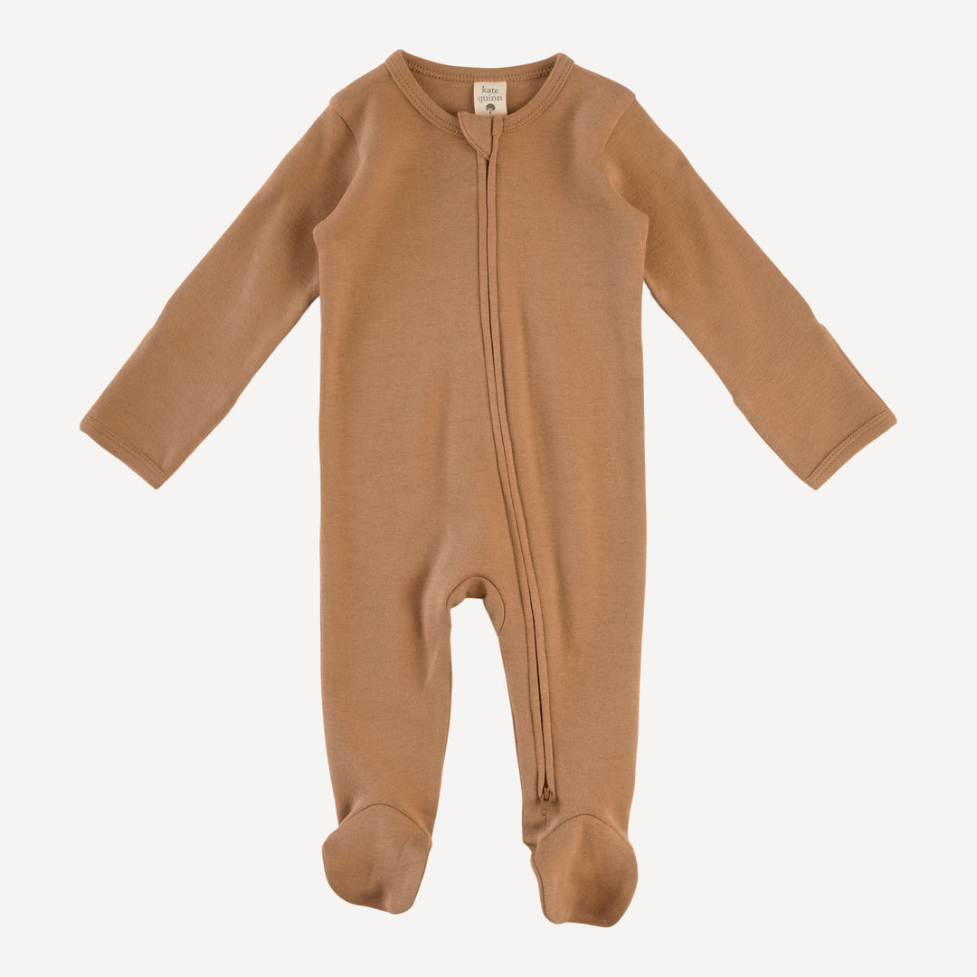 long sleeve two way zipper footie | cinnamon | organic cotton interlock