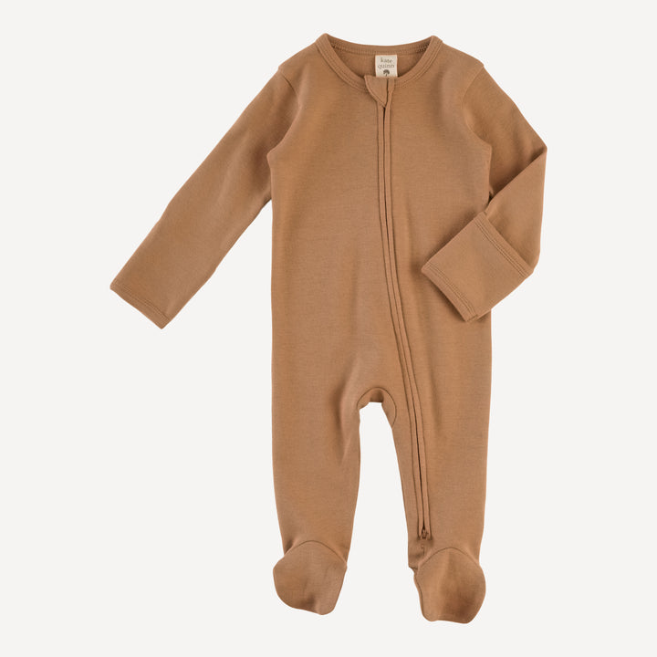 long sleeve two way zipper footie | cinnamon | organic cotton interlock
