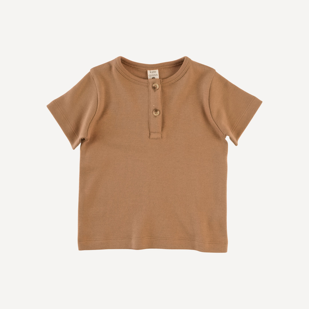 short sleeve basic henley tee | cinnamon | organic cotton interlock