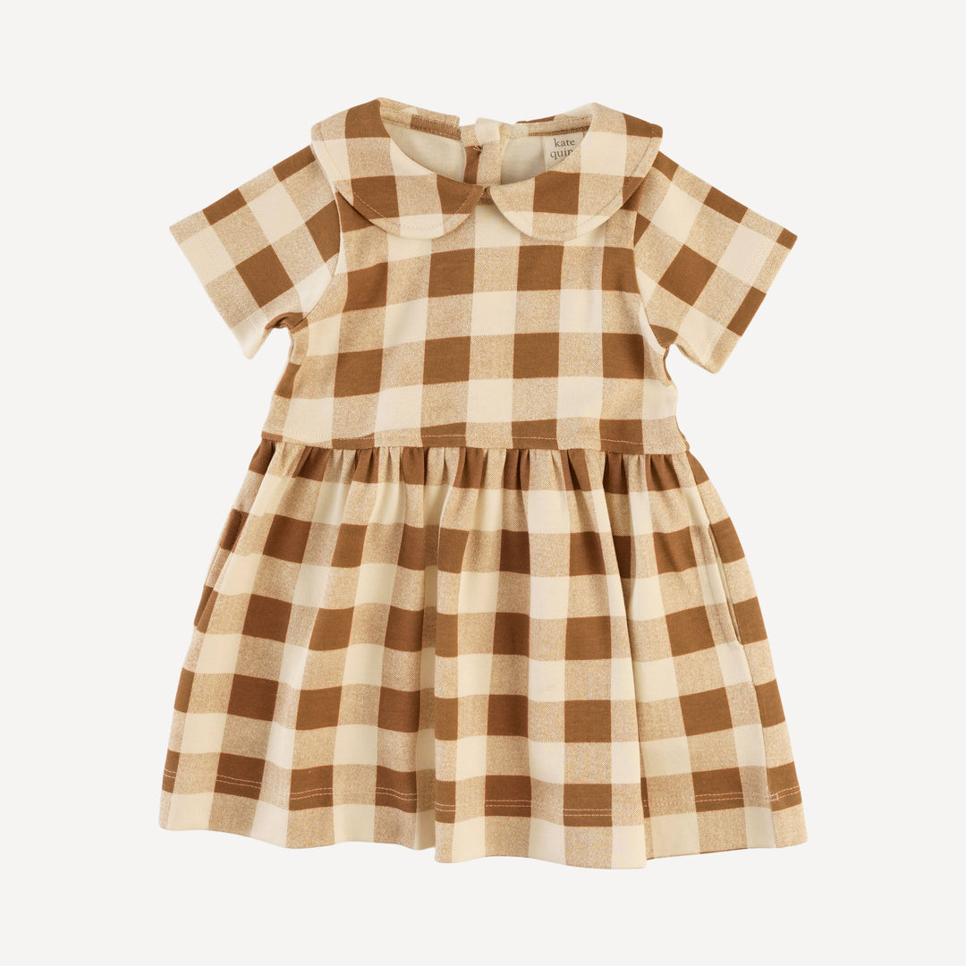 short sleeve peter pan dress | cinnamon gingham | organic cotton interlock