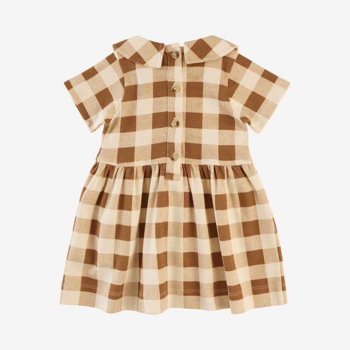 short sleeve peter pan dress | cinnamon gingham | organic cotton interlock