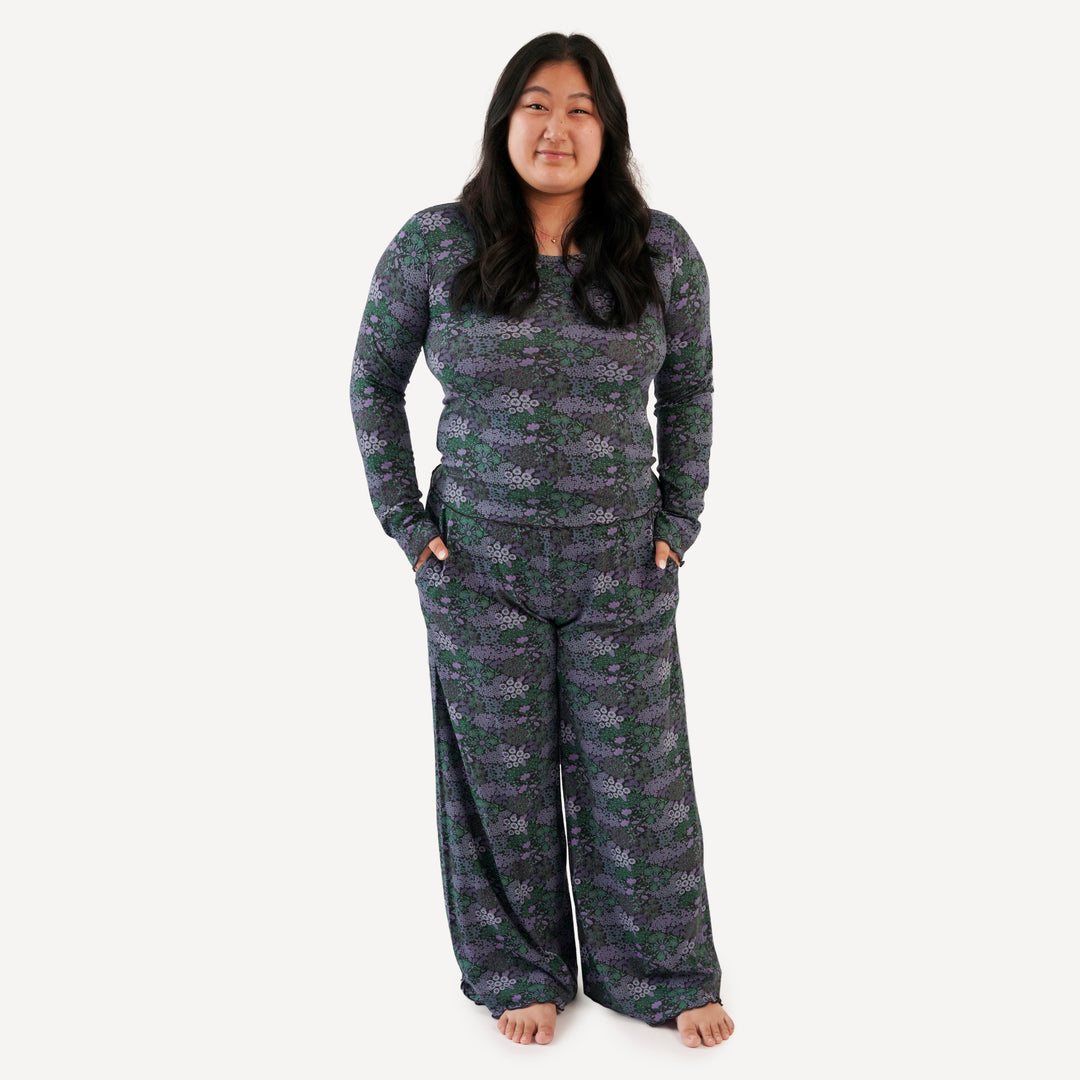 womens long sleeve jade set | purple ditsy | bamboo