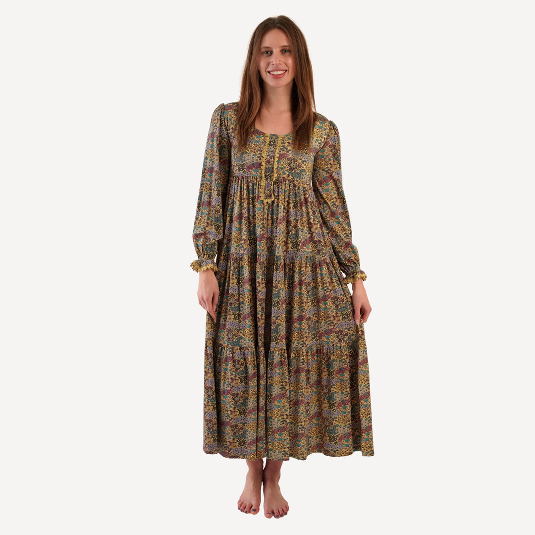 womens long sleeve lace prairie dress | taffy ditsy | bamboo