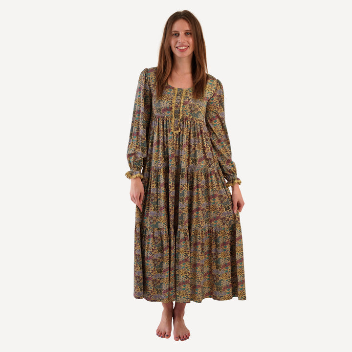 womens long sleeve lace prairie dress | taffy ditsy | bamboo