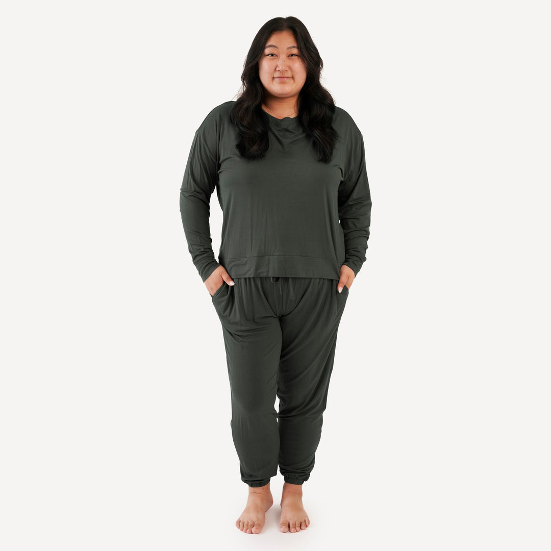 womens long sleeve jogger set | beluga | bamboo