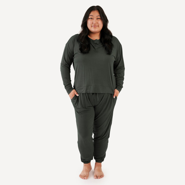 womens long sleeve jogger set | beluga | bamboo