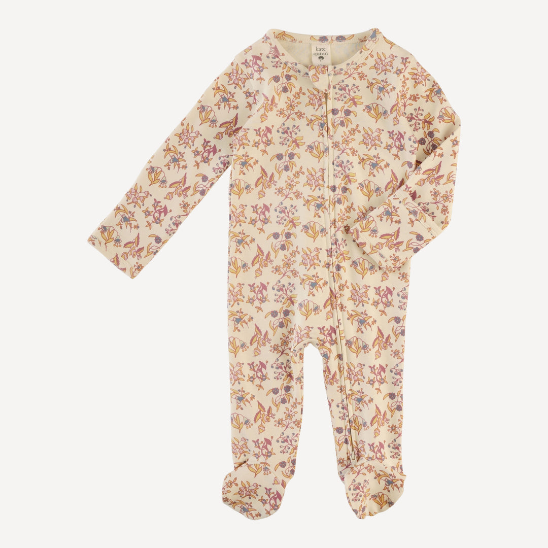 long sleeve two way zipper footie | ditsy bouquet | organic cotton interlock
